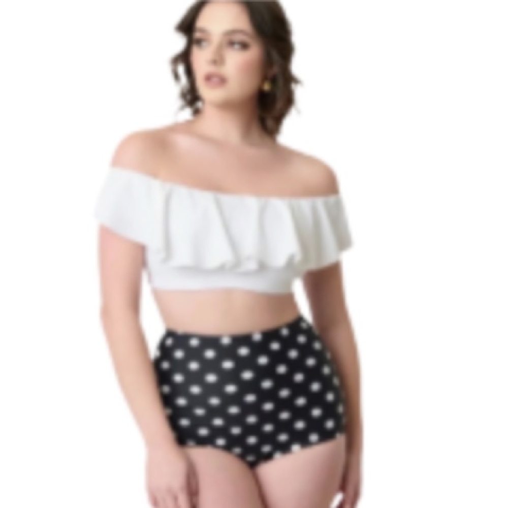 EC Black & White High waist Polka Dotted Swimwear Bottoms Size XXXXL